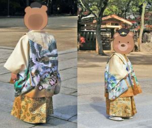 湊川神社で七五三をした着物をきた子供