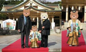 湊川神社で七五三をした着物をきた子供